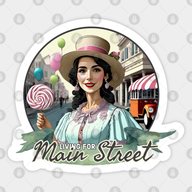 Living for Main Street Disney  - Walt Disney World, Disneyland, Magic Kingdom, Princess, Main Street USA Sticker by MandaTshirt